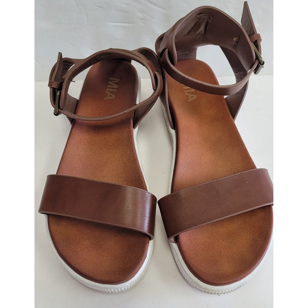 MIA Ellen Brown Cognac Faux Leather Platform Strappy‎ Sandals Women's  Size 8